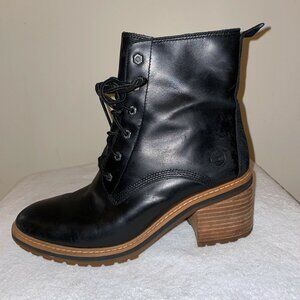Timberland "Sienna" High Lace Up Bootie Black Leather Water Resistant